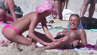 Teen (18+) Lesbians Caught On Camera At Beach