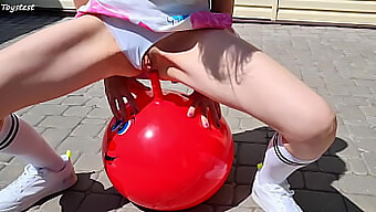 European Milf Rides Fitness Ball With Double Penetration