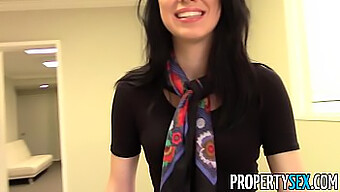 Amazing Brunette Real Estate Agent Gives A Blowjob And Gets Fucked In Office