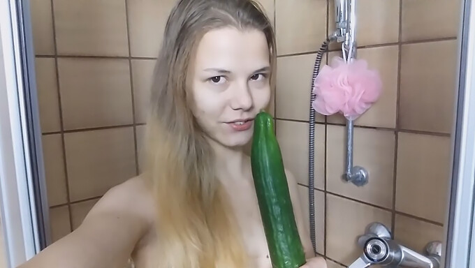 18-Year-Old Teen With Small Tits Gets Her Clit Pleasured By Cucumber