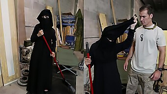 Army Man Takes Advantage Of Horny Muslim Woman Sweeping Floor